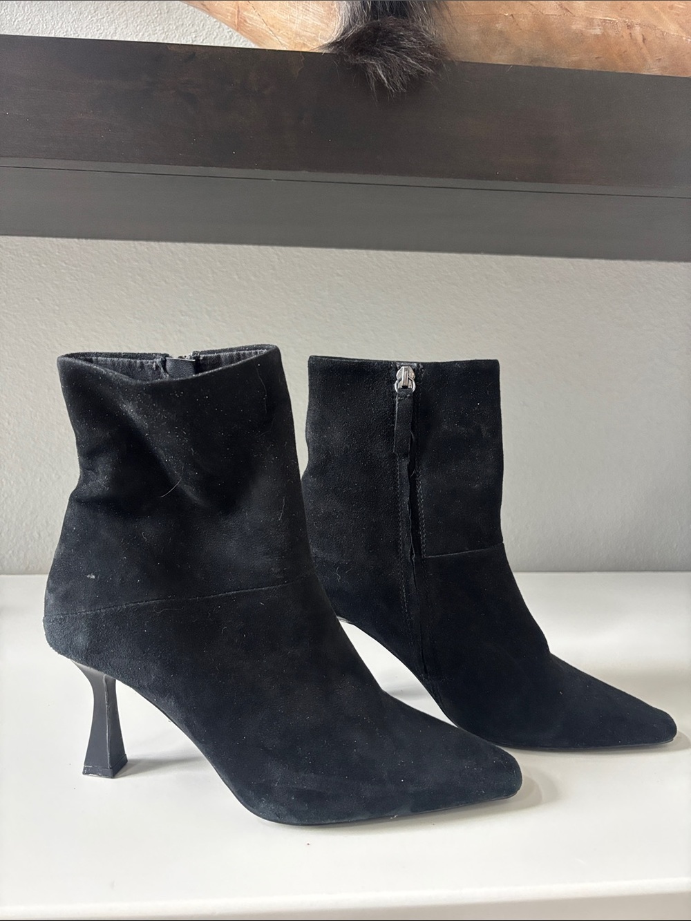 Who What Wear Black Suede Ankle Booties with Sculpted Heel
